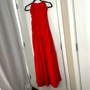 Red halter crisscross back maxi dress